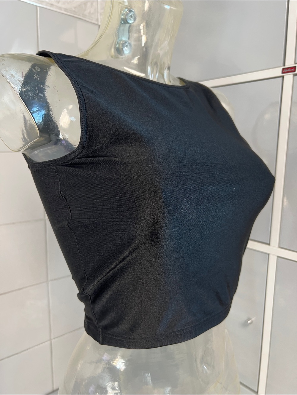 90s/Y2K Shiny Spandex Boatneck Crop Tank Top L NWT